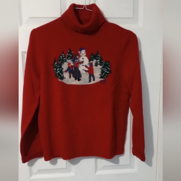 Jones New York Red Turtleneck Sweater with Holiday Design - Picture 1 of 5